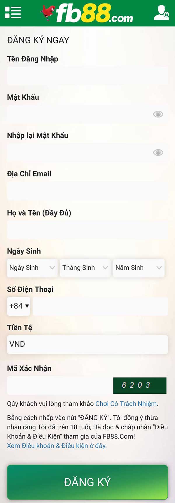 Đăng ký tài khoản FB88